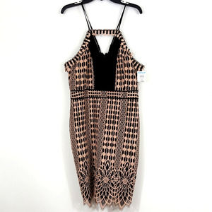 Anthropologie Harlyn NWT Black & Pink Crochet Lace Detail Halter Dress XL